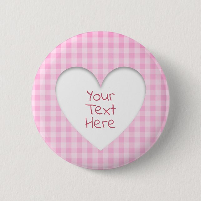 Badge Rond 5 Cm Coeur rose En vichy (Devant)