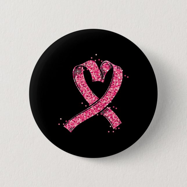 Badge Rond 5 Cm Coeur rose Ruban Lutte de sensibilisation au cance (Devant)