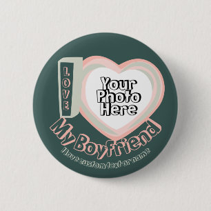 Badge Rond 5 Cm Coeur rose vert J'aime Mon copain