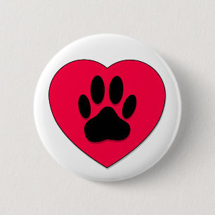 Badge Rond 5 Cm Coeur rouge avec Empreinte de patte de chien