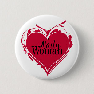 Badge Rond 5 Cm COEUR rouge d'art de FEMME MÉCHANTE