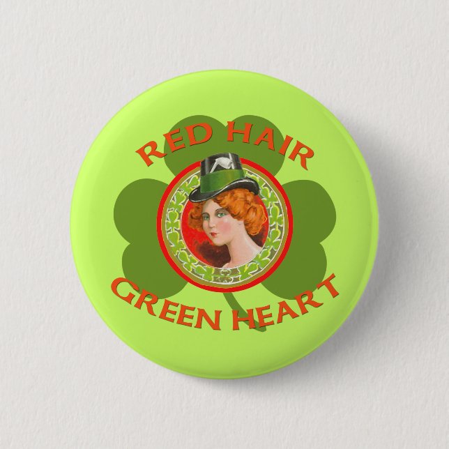 Badge Rond 5 Cm Coeur rouge de vert de cheveux (Devant)