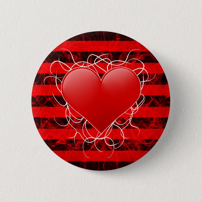 Badge Rond 5 Cm Coeur rouge d'emo punk gothique avec les rayures (Devant)