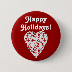 Badge Rond 5 Cm Coeur rouge et blanc. Conception modelée de coeur