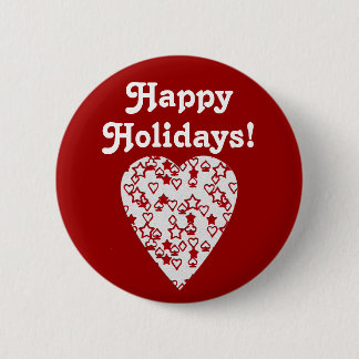 Badge Rond 5 Cm Coeur rouge et blanc. Conception modelée de coeur