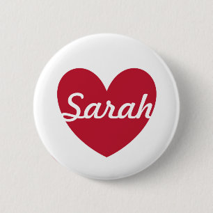 Badge Rond 5 Cm Coeur rouge sur blanc - ajouter un nom
