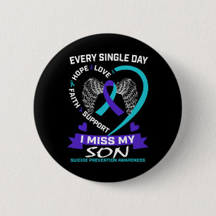 Badge Rond 5 Cm Coeur Turquoise pourpre Je Manque Mon Fils Suicide
