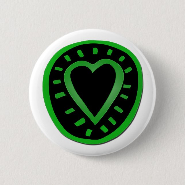 Badge Rond 5 Cm Coeur vert et noir -1- (Devant)