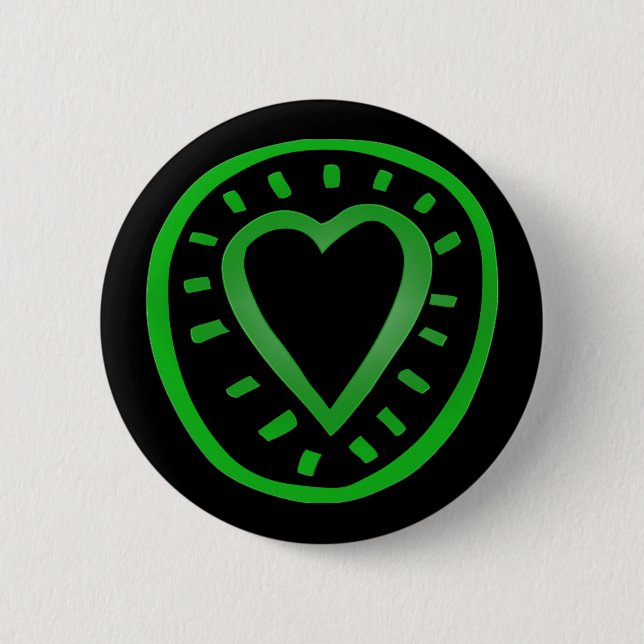 Badge Rond 5 Cm Coeur vert et noir -2- (Devant)