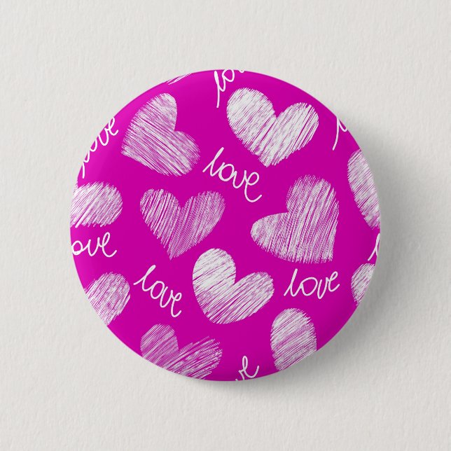Badge Rond 5 Cm Coeurs blancs avec script d'amour rouge mignon (Devant)