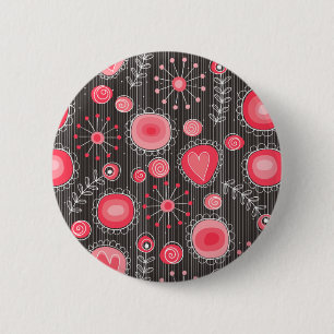 Badge Rond 5 Cm Coeurs blancs et gris et fleurs florales