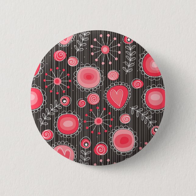 Badge Rond 5 Cm Coeurs blancs et gris et fleurs florales (Devant)