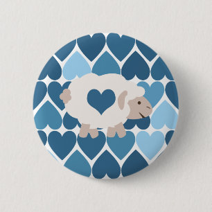 Badge Rond 5 Cm Coeurs bleus et agneau mignon