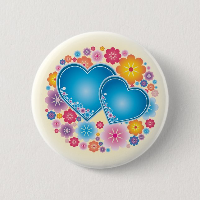 Badge Rond 5 Cm Coeurs Bleus Floral (Devant)