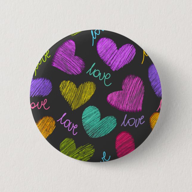 Badge Rond 5 Cm Coeurs Bleus Vibrants avec script d'amour (Devant)