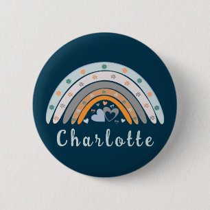 Badge Rond 5 Cm Coeurs Boho Arc-en-ciel avec nom personnalisé