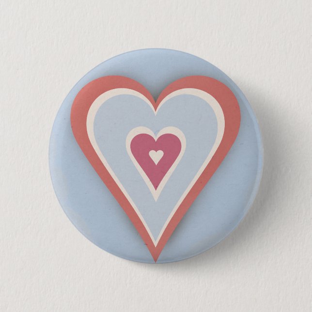 Badge Rond 5 Cm Coeurs d'amour - blanc et bleu rouges (Devant)