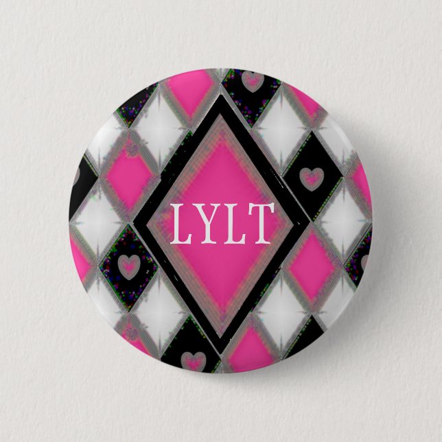 Badge Rond 5 Cm Coeurs dans les diamants - affligés (Devant)