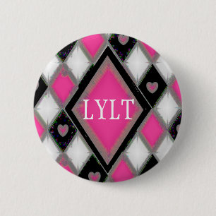Badge Rond 5 Cm Coeurs dans les diamants - affligés