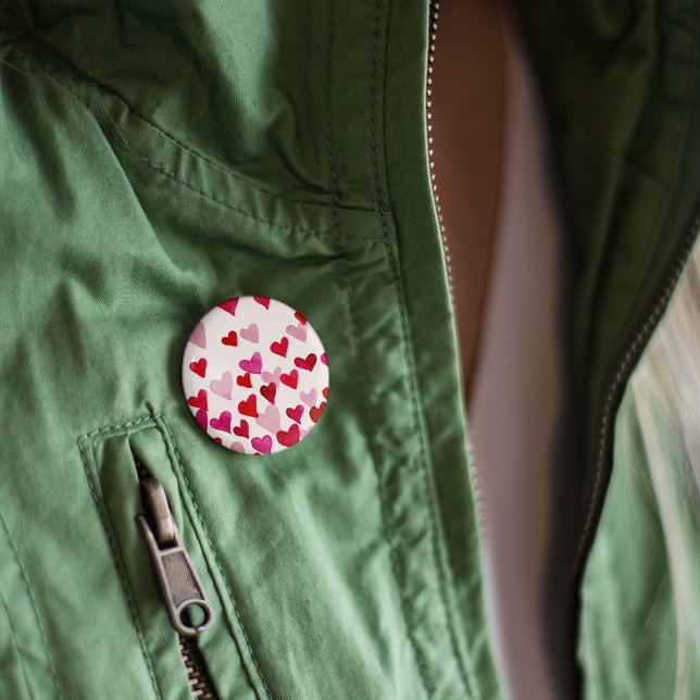 Badge Rond 5 Cm Coeurs d'aquarelle de la Saint-Valentin - rose (Créateur téléchargé)