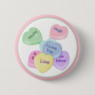 Badge Rond 5 Cm Coeurs de bonbons et texte