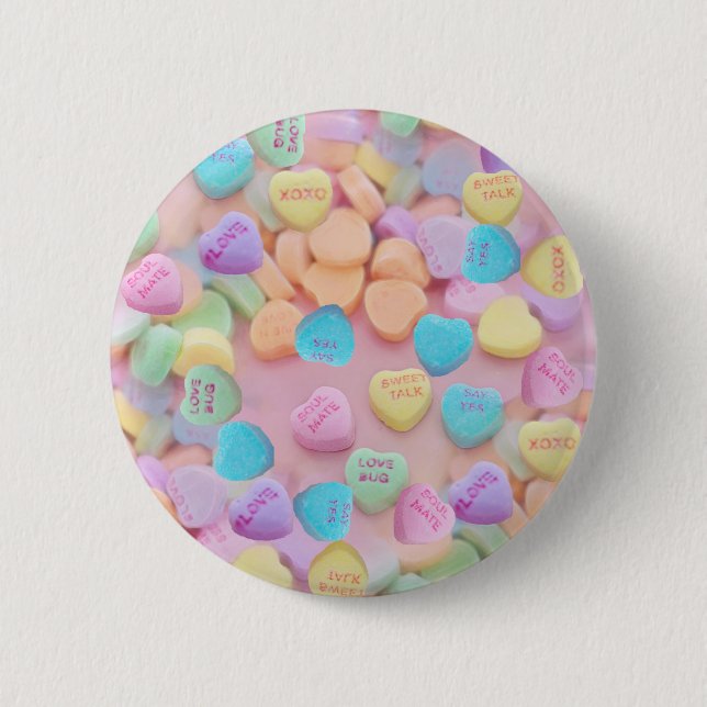 Badge Rond 5 Cm coeurs de bonbons valentines (Devant)