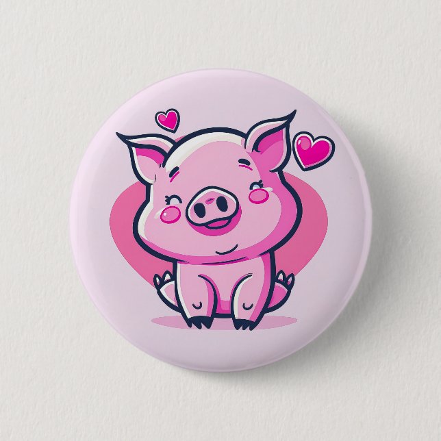 Badge Rond 5 Cm Coeurs de cochon rose joyeux Valentine Inspiré | (Devant)