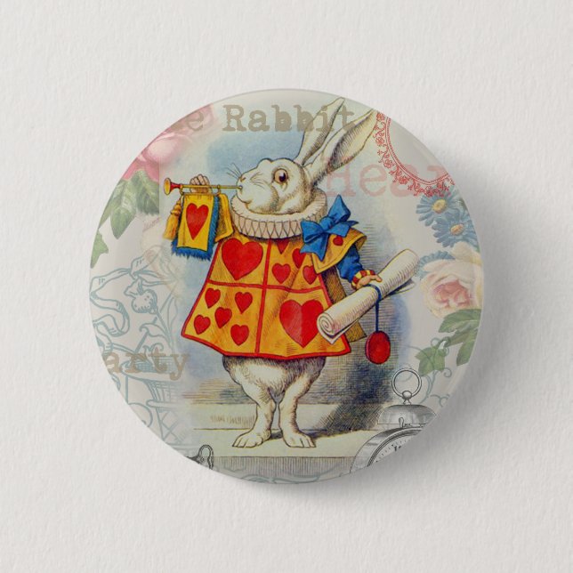 Badge Rond 5 Cm Cœurs de Lapin Blanc Alice Classique (Devant)