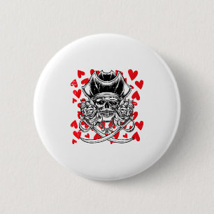 Badge Rond 5 Cm Cœurs de pirate de crâne Saint-Valentin Jolly Roge