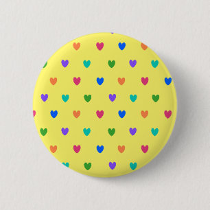 Badge Rond 5 Cm Coeurs de polka arc-en-ciel sur jaune