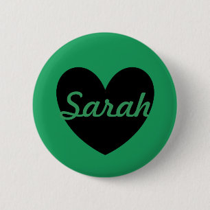 Badge Rond 5 Cm Coeurs de polka noir sur Kelly green