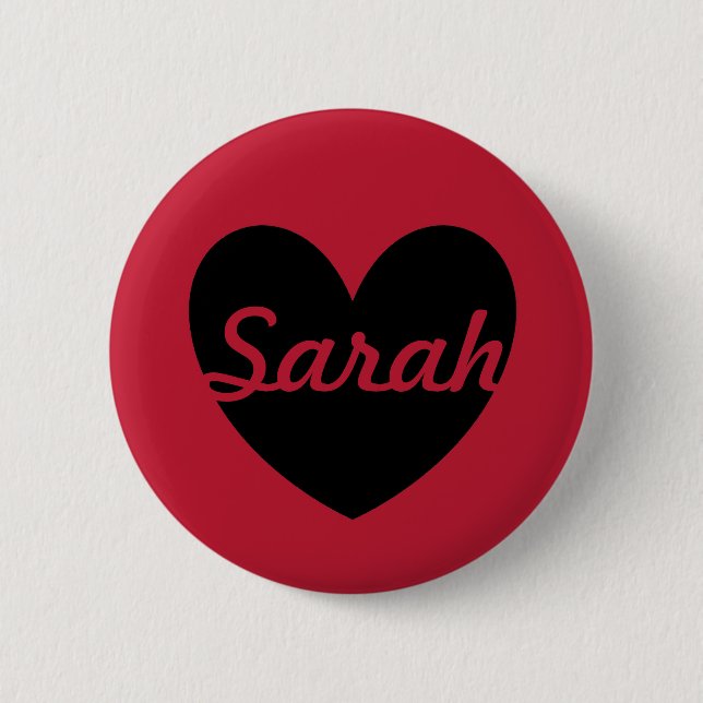 Badge Rond 5 Cm Coeurs de polka noir sur rouge (Devant)