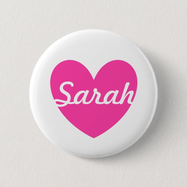 Badge Rond 5 Cm Coeurs de polka rose Fuchsia sur blanc (Devant)
