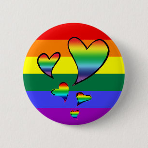 Badge Rond 5 Cm Coeurs d'Gay pride arc-en-ciel LGBTQ
