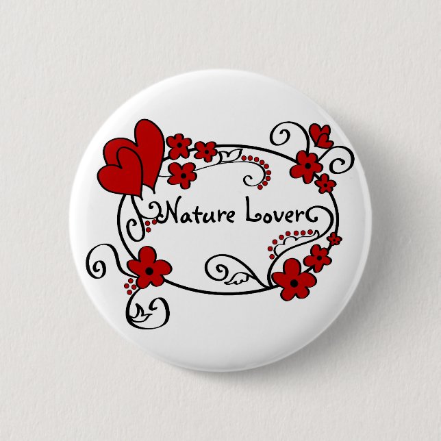 Badge Rond 5 Cm Coeurs et fleurs rouges - bouton (Devant)