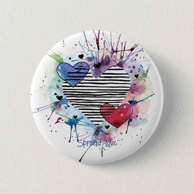 Badge Rond 5 Cm Coeurs Et Lavages Mets En Aquarelle 6 Cm Tour B (Devant)
