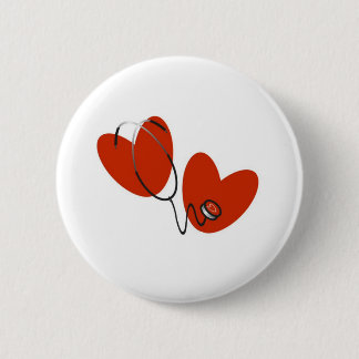 Badge Rond 5 Cm Coeurs et stéthoscope