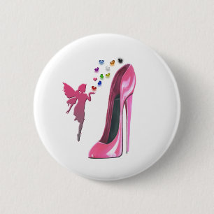 Badge Rond 5 Cm Coeurs féeriques roses et art stylet de chaussure