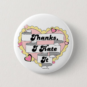 Badge Rond 5 Cm Coeurs mignons dentelle jaune et rose Merci, Je le