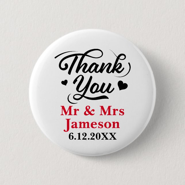 Badge Rond 5 Cm Coeurs mignons Merci M. Mme Mariage (Devant)