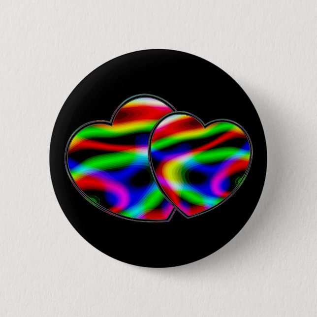 Badge Rond 5 Cm Cœurs Néon Aurore (Devant)
