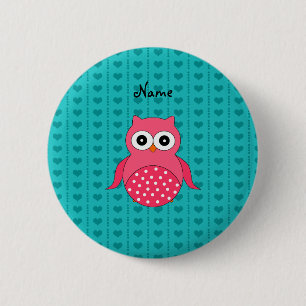 Badge Rond 5 Cm Coeurs nommés personnalisés de turquoise de hibo