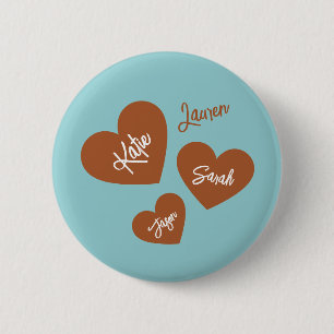 Badge Rond 5 Cm Coeurs personnalisés avec nom d'enfant Turquoise