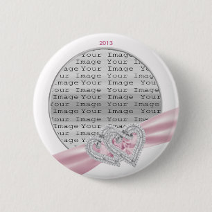 Badge Rond 5 Cm Coeurs personnalisés Bouton de ruban rose pastel