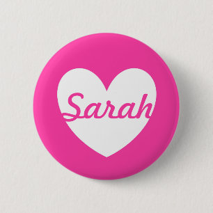 Badge Rond 5 Cm Coeurs polka blanc sur rose fuchsia