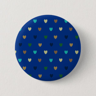 Badge Rond 5 Cm Coeurs Polka dans les tons bleu paon