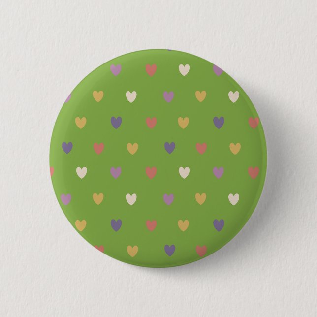 Badge Rond 5 Cm Coeurs Polka sur vert vert (Devant)