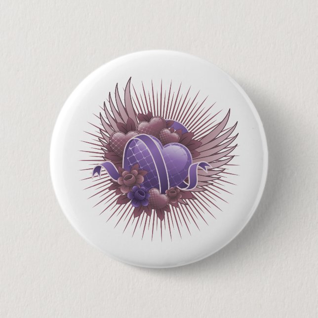 Badge Rond 5 Cm Coeurs Roses et ailes (Devant)