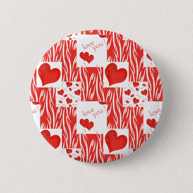 Badge Rond 5 Cm Coeurs rouges, amour. (Devant)