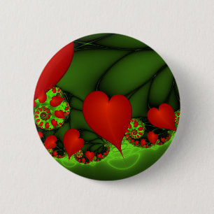 Badge Rond 5 Cm Coeurs rouges Lime vert Moderne Art Abstrait fract